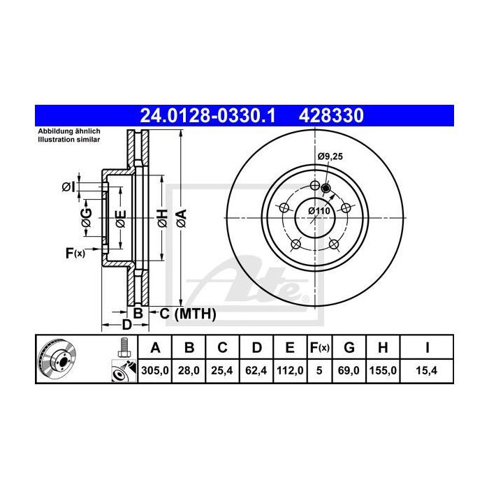 Тормозной диск ATE 24-0128-0330-1-02 Фото