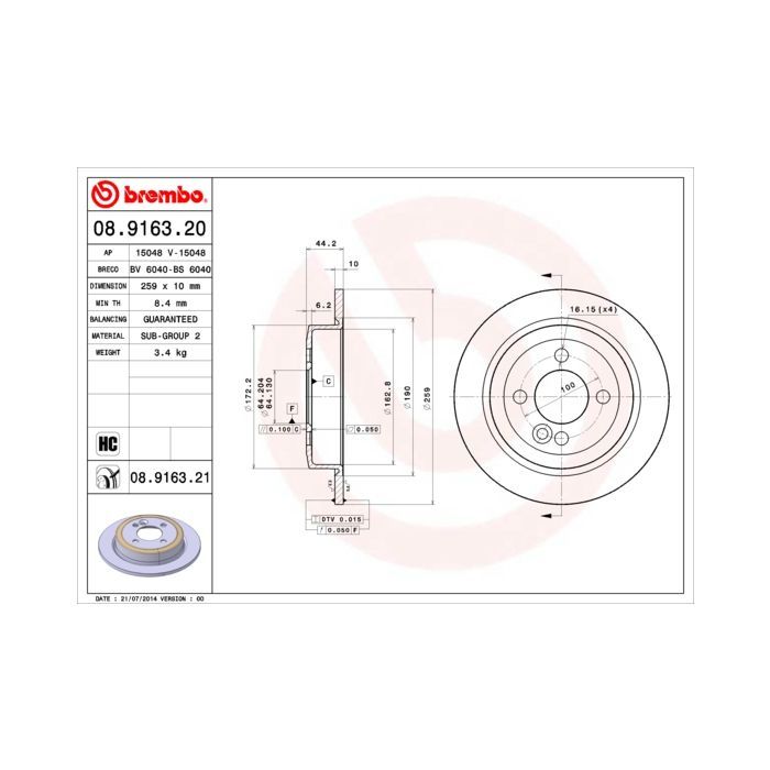 Тормозной диск Brembo 08.9163.21 Фото