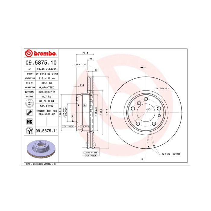 Тормозной диск Brembo 09.5875.11 Фото