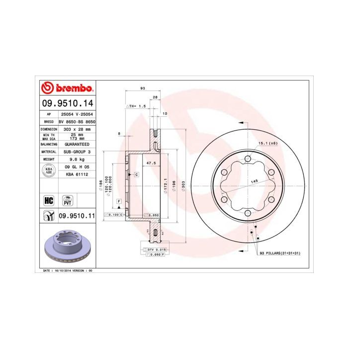 Тормозной диск Brembo 09.9510.14 Фото