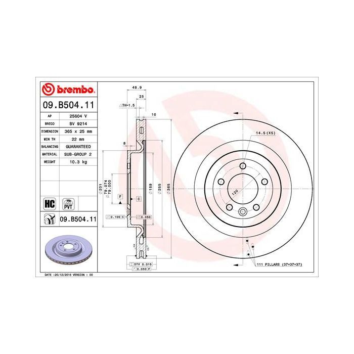 Тормозной диск Brembo 09.B504.11 Фото