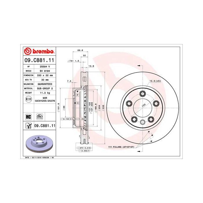 Тормозной диск Brembo 09.C881.11 Фото