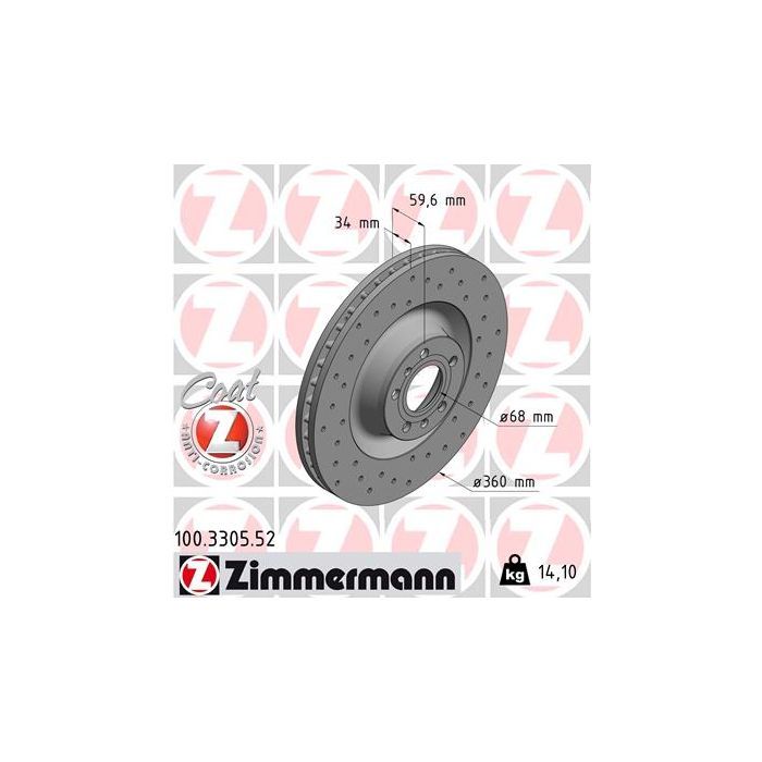 Тормозной диск ZIMMERMANN 100.3305.52 Фото