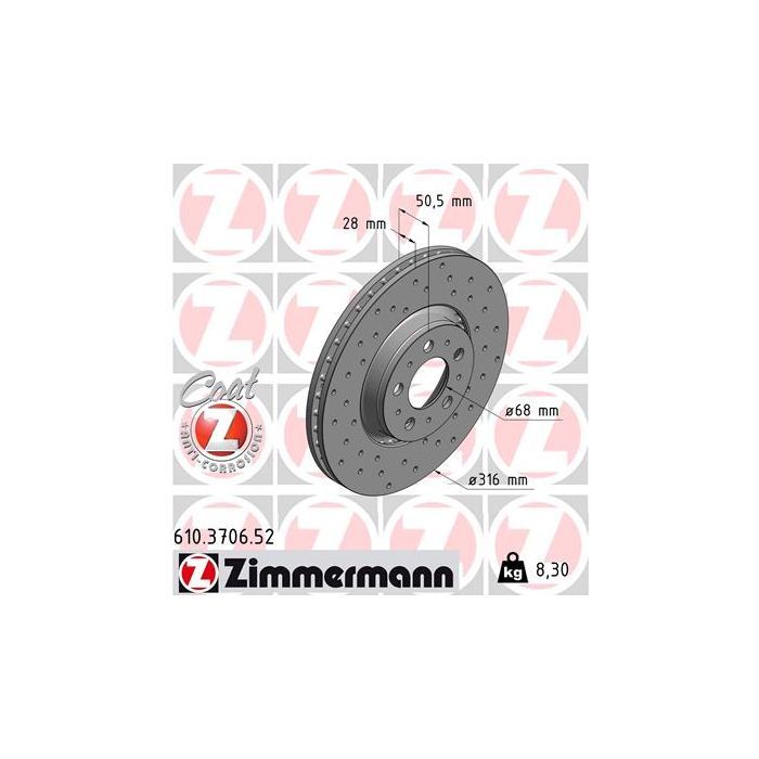 Тормозной диск ZIMMERMANN 610.3706.52 Фото