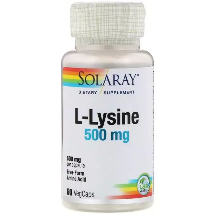 Аминокислота Solaray L-Лизин, L-Lysine, 500 мг, 60 Капсул Фото