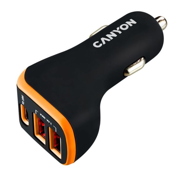 Зарядное устройство Canyon Universal 3xUSB car adapter Black+Orange Фото