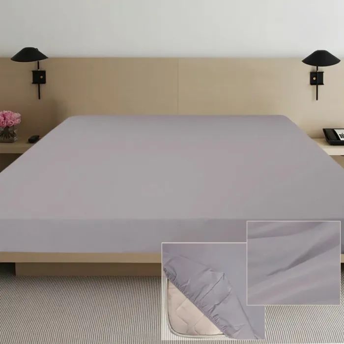 Простынь Ярослав на резинке сатин 08 серый 200х160х20 Фото