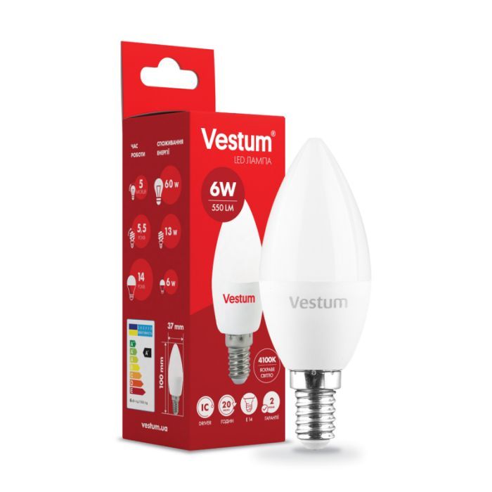Лампочка Vestum C37 6W 4100K 220V E14 Фото