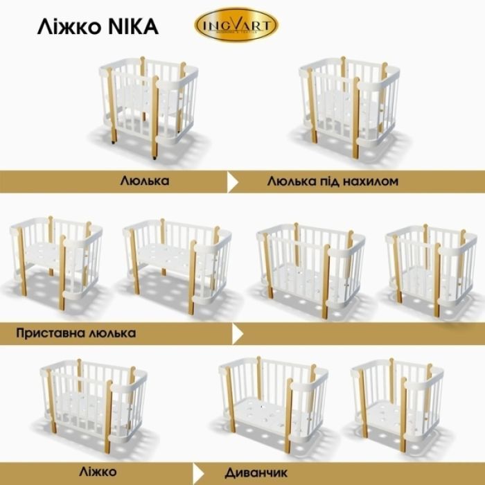 Кроватка Ingvart трансформер Nika 60 з опускною боковинкою (60х94, Фото 2
