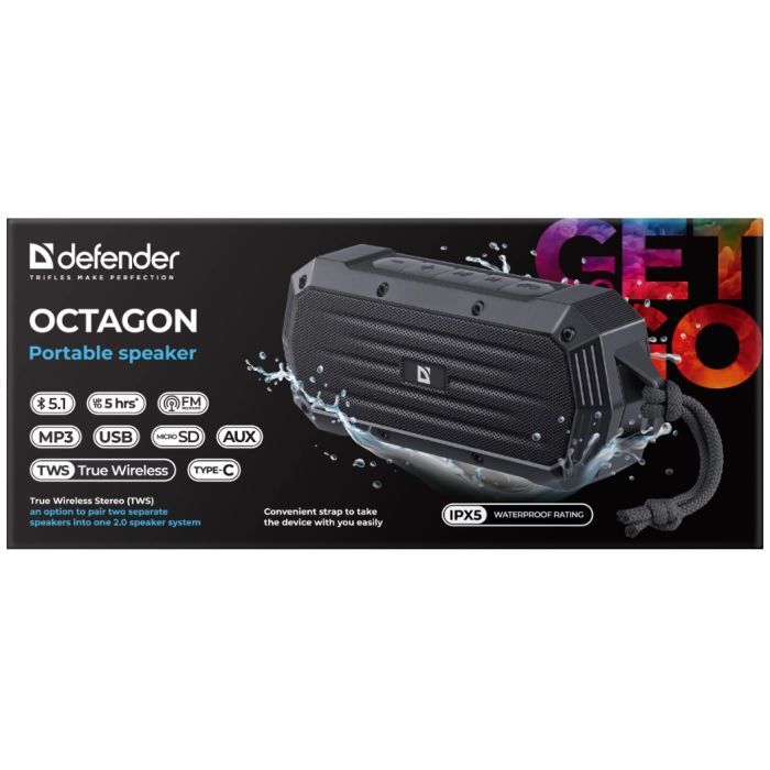 Акустическая система Defender Octagon Bluetooth Black Фото 1