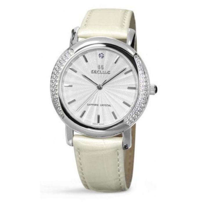 Наручные часы Seculus 1673.2.1063 white-cz, ss-cz, pearl leather Фото