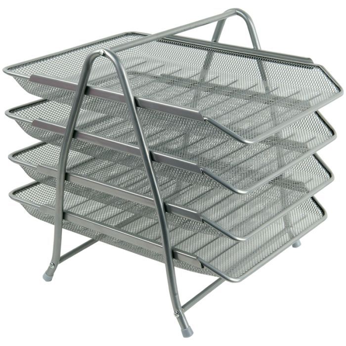 Лоток для бумаг Axent горизонтальный 4-в-1, металлический, серебряный Фото