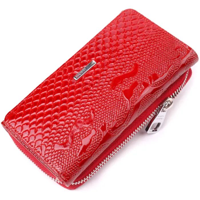Портмоне Karya Из лакированной фактурной кожи Красное Фото