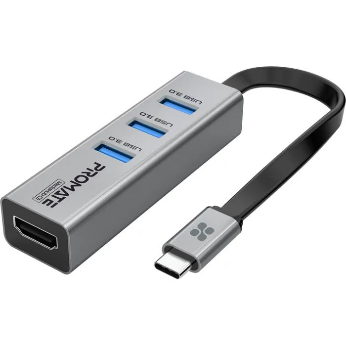 Концентратор Promate USB-C 4-in-1 порти Promate mediahub-c3.grey Фото