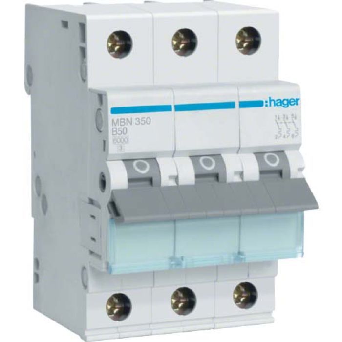 Автоматический выключатель Hager 3-п. B 50A (6kA) 3M (B) Фото