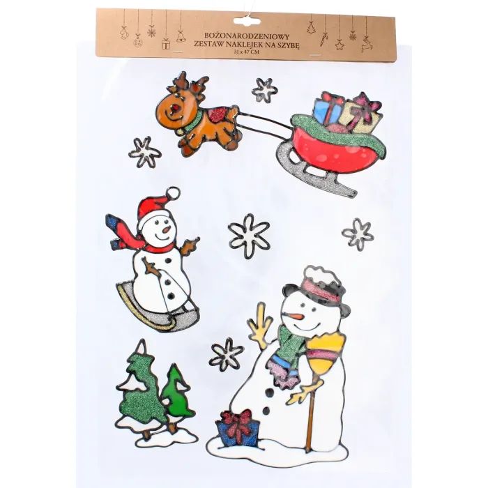 Новогодние наклейки Chomik Сніговик з оленем 31х47 см Фото