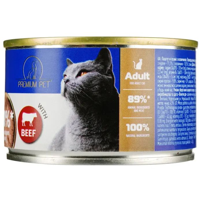 Паштет для кошек PREMIUM PET с говядиной 100 г Фото