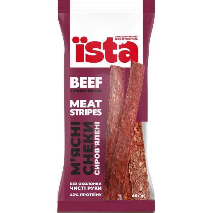 Мясные снеки ЇSTA Meat Stripes BEEF сырокопченые 60 г Фото